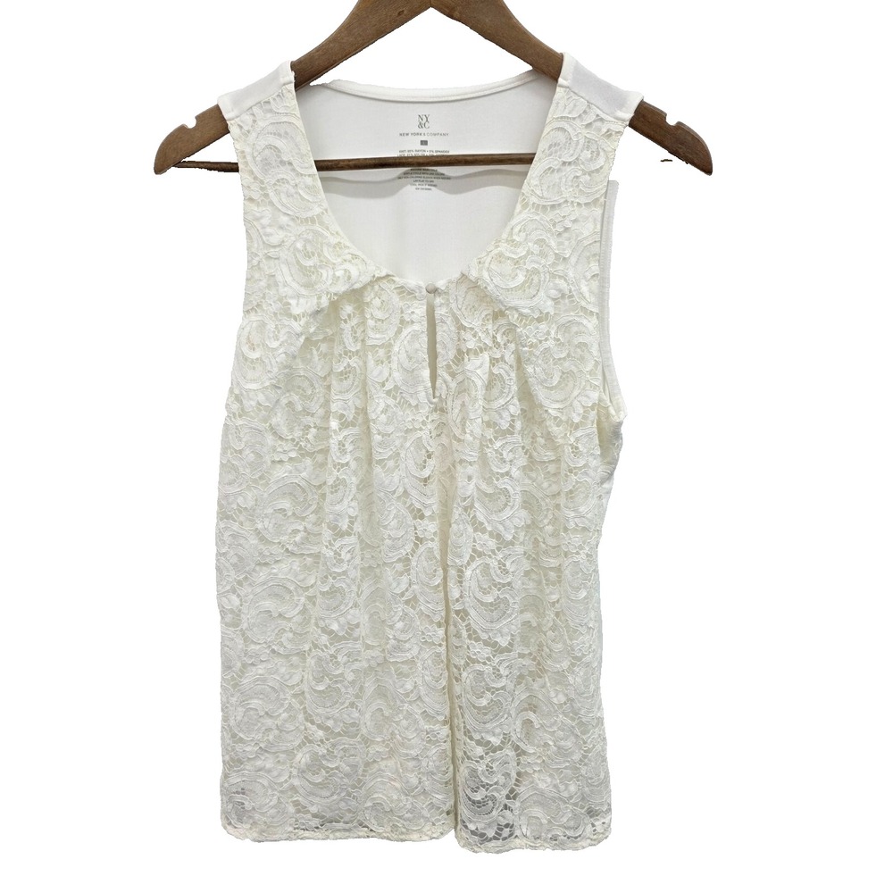 New York & Company Womens Lace‎ Tank Top Blouse Size L Ivory cottagecore Fairy
